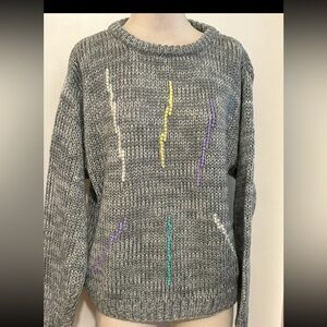 Vintage Gray Sweater with Colorful Accents size large/xl